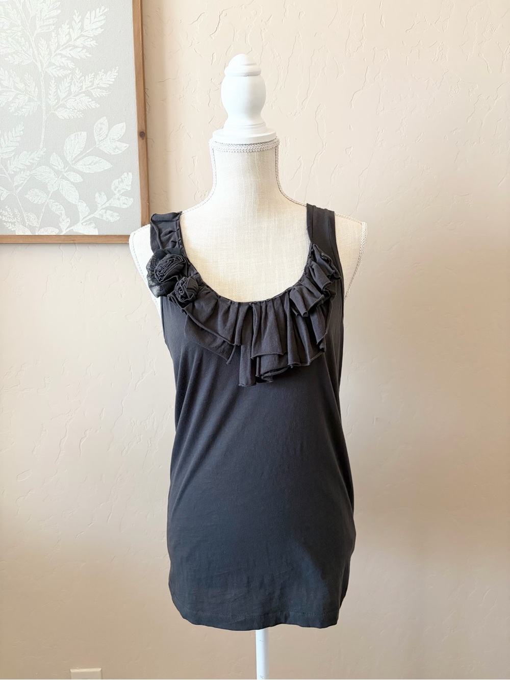 J.Crew Charcoal Gray Ruffle Scoop Neck Tank Top